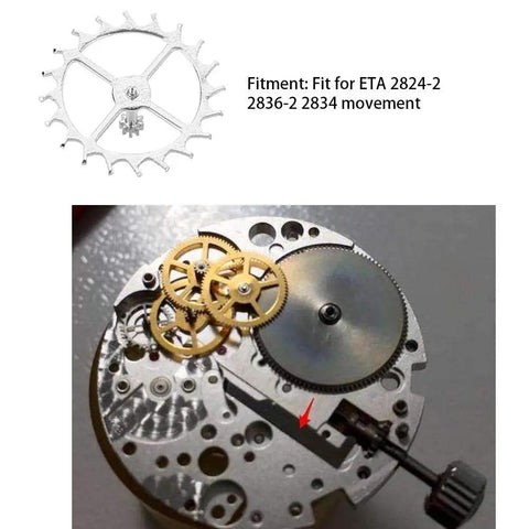Escape Wheel Replacement Part for ETA 2824-2 2836-2 2834 Movements shown with watch mechanism