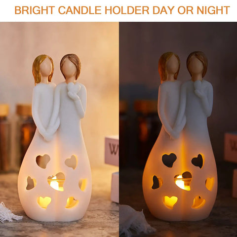 Sister Birthday Gift From Sister Best Friend Gift For Women Candle Holder With Flickering LED Flameless Candle showing heart pattern