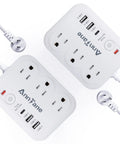 2-Pack 6-In-1 USB Power Strip With 3 Outlets And 3 USB Ports, Type-C Fast Charge 5V/3.4A And USB-A 5V/2.4A, flat plug view