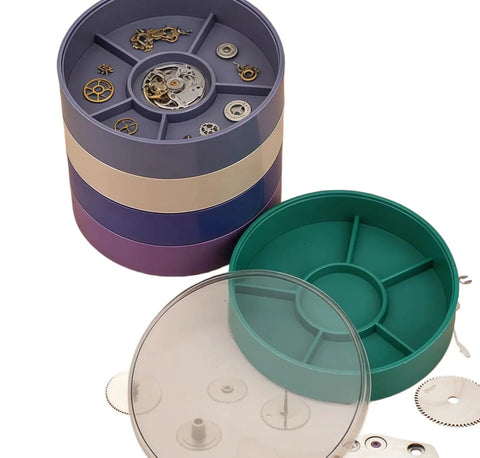 Colorful 5 Layer Watch Parts Storage Box Organizer For Movement Screws And Components, Round Plastic Watch Repair Tray Holder