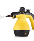 Yellow and black handheld steam cleaner Powerhouse with 1050W heat, heavy duty steam, 3.0 bar, 350ml tank, 9 piece accessory kit.