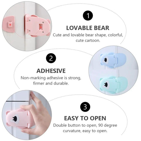 Bear Shaped Kidproof Safety Locks For Cabinets And Drawers With Double Button Release, ABS Material, Childproof Locks details