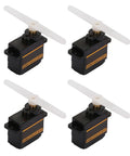 Four Pack Smokin Hot Metal Gear Servo Motor For RC Robot Car Helicopter, black metal housing, white propellers, durable design.