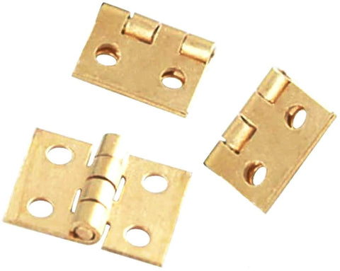 50Pcs Mini Brass Hinges Set With Mounting Nails, 180 Degree Rotation, Gold Tone, shown with multiple hinge pieces.