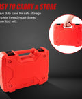 Front view of orange carrying case for 61-piece thread repair kit with black latches