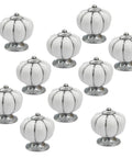 10 Pieces White Ceramic Round Pumpkin Knobs For Cabinets And Furniture, Porcelain Chrome Pumpkin Cabinet Pulls, 40mm 1 Hole Mount