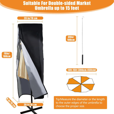 Heavy Duty Waterproof Patio Umbrella Cover For 13 To 15 Ft Double Sided Market Umbrellas 70 Inch Tall With Top Vent And Zipper