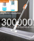 Pro Grade 32 Inch Flat Mop System with Aluminum Telescopic Handle designed for hardwood floors, showing water absorption capacity.