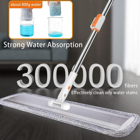 Pro Grade 32 Inch Flat Mop System with Aluminum Telescopic Handle designed for hardwood floors, showing water absorption capacity.