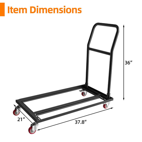 Item dimensions of Heavy Duty Black Folding Chair Dolly Built Dang Tough With Reinforced Steel Frame And Anti Rust Coating For Smooth Event Setup And High Capacity Moving Cart.
