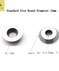 Hard As Nails 12mm Round Carbide Cutter Inserts For Woodworking Lathes And Wood Turning Hollowing Finisher Tools With Mounting Screws Set Of 10 Slick Replacement Bits, showing two carbide inserts with 12mm diameter and 30-degree angle.