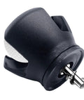 End Of Putter Golf Ball Picker With Triple Claw Grip for all putters, close-up of black grip with golf ball