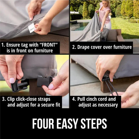 Four-step guide to using Waterproof Large Outdoor Patio Sofa Cover For 3 Seater 80 Inch Heavy Duty 600D Furniture Cover With Interlocking Seams Weatherproof Winter Protection Keeps Cushions Dry From Sun Snow Rain And Wind UV Coated
