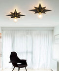 16 Inch Industrial Black Metal Star Flush Mount Ceiling Light With Vintage Farmhouse Vibe Dope Multipurpose Ceiling Wall Vanity Fixture For Hallway Porch Entryway Study Bedroom Kitchen And Bathroom in living room