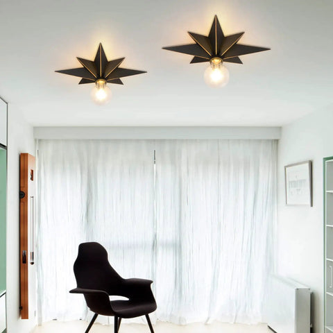 16 Inch Industrial Black Metal Star Flush Mount Ceiling Light With Vintage Farmhouse Vibe Dope Multipurpose Ceiling Wall Vanity Fixture For Hallway Porch Entryway Study Bedroom Kitchen And Bathroom in living room