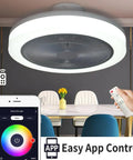 Enclosed Ceiling Fan With Light And Bluetooth Speaker Low Profile 18.1 Inch App Control For Dimming RGB Color Change Copper Motor
