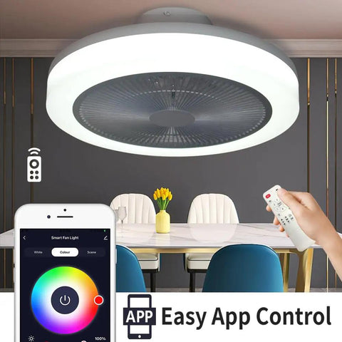 Enclosed Ceiling Fan With Light And Bluetooth Speaker Low Profile 18.1 Inch App Control For Dimming RGB Color Change Copper Motor