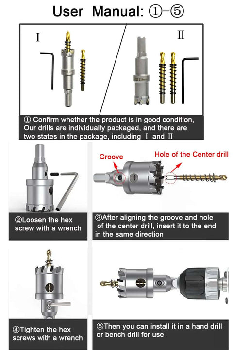 ASNOMY 3-inch tungsten carbide tipped hole saw cutter with two titanium-plated pilot bits for metal, wood, plastic
