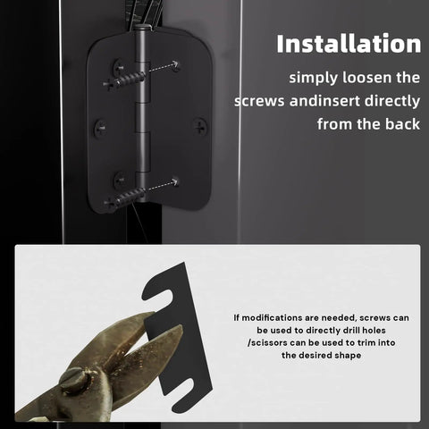 Interior Door Hinge Shims 3.5 Inch Pack of 10 Realign Door Gaps and Seal Air Leaks With Quick Spacing Adjustment shown installed on hinge
