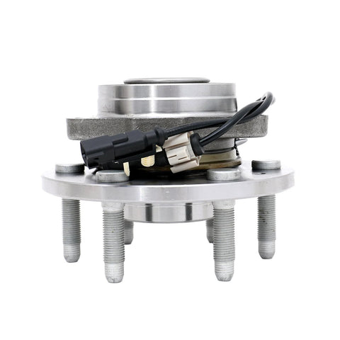 Side view of Front Wheel Bearing Hub Assembly For 2014-2018 Chevy Silverado 1500 4WD, 2015-2020 Tahoe, Suburban, Yukon 4WD, 2014-2018 GMC Sierra 1500 4WD Replacement Heavy-Duty OEM-Grade Wheel Hub Module For Durable Performance showing bolts and wiring