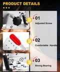 Close-up views of a beveling jig for belt sander knife sharpener with adjusted screw, comfortable handle, and strong bearing.