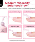 Application process of Builder Gel Kit with 5 Colors Nude Shimmer Glitter 7 in 1 Hema Free Strengthener Gel with Heart Top Coat.