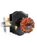 Crystal Rose Glass Door Knobs With Privacy Lock For Interior Doors Vintage Antique Style In Black Brown Finish Dope Bedroom And Bathroom Door Hardware That Shines With A Noble Romantic Look. Close-up of glass knob, black backplate, side view.
