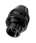 Close-up of Premium Three Piece Quick Swap Keyless Chuck For Rotary Tools, black metal design, compatible with Dremel handles.