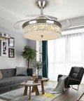 Perfect Ceiling Fan With Led Light, Sleek Chrome Finish, Subtle Crystal Blades For Dining Rooms Or Bedrooms, Silent Dc Motor, 42 Inch Sweep, Cool All Day Airflow You Gonna Definitely Love in modern living room.