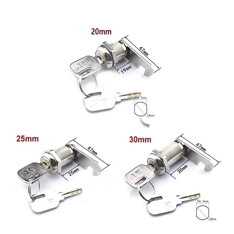Locker Cam Lock For Office Drawer Security Hardware DIY Kit 30mm Key Alike Easy Install, showing 20mm, 25mm, 30mm sizes with keys