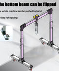 Portable Aluminum Gantry Crane Featuring Adjustable Beam Spanning 8.7 To 13.6 Ft, Boasts 4409 Pound Capacity shown with flipping bottom beam.