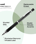 Kuru Toga Elite Mechanical Pencil Starter Kit 0.5mm HB Lead Diamond Infused For Crisp Lines Gun Metal Barrel 1 Pack with features
