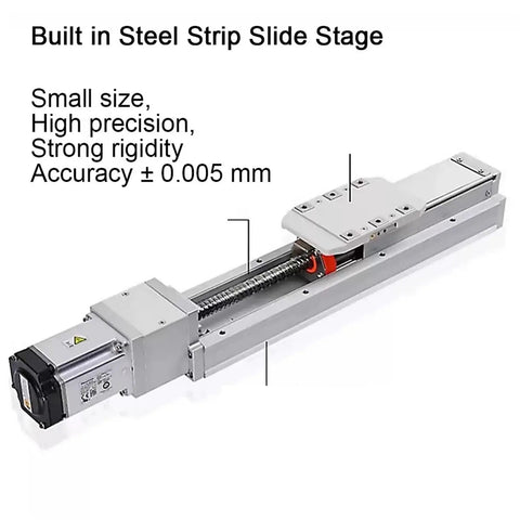 120Mm Linear Motion Stage With Fully Enclosed Dustproof Sliding Table Built Tough 750W Servo Kit shown with built-in steel strip mechanism.