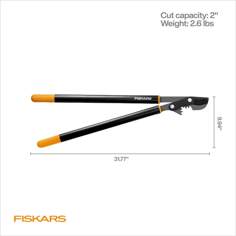 32 Inch PowerGear Bypass Lopper with patented mechanism, 31.77-inch length, heavy duty steel blade for 2-inch branch cutting
