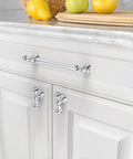 10 Pack 5 Inch Polished Chrome Kitchen Cabinet Handles And Drawer Pulls Set, 128mm Length, installed on white cupboard