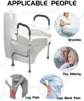 Raised Toilet Seat With Handles For Seniors And Post Surgery Recovery, showing applicability for various demographics.