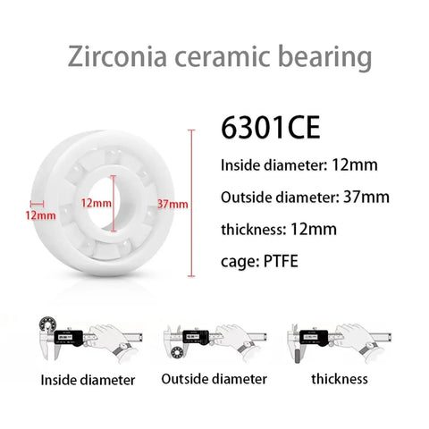 Premium Heavy Duty Full Zirconia Ceramic Deep Groove Ball Bearing 6312Ce 60X130X31Mm Five Pack Rolls side view with measurements