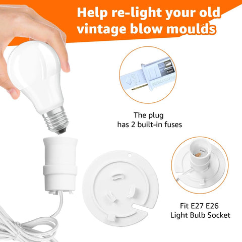 Two Pack Blow Mold Light Kit Replacement With E27 E26 Bulb Cord For Halloween And Christmas Decor features bulb and socket