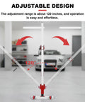 1322 Pound Heavy Duty Dent Puller For Auto Body Frames With Nylon Casters, shown with adjustable arms in a garage.