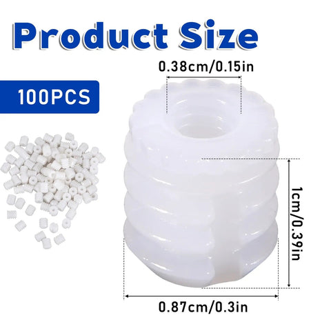 100 Pack Nylon Cabinet Hinge Dowels 0.34 By 0.39 Inches Plastic Furniture Dowel Pins with size details and close-up view
