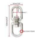 Heavy Duty 2755 Lbs Swivel Eye Bolt Double Eye Swivel 304 Stainless Steel With 12mm Loops 1250Kg Working Load Limit For Lifting And Towing Hammock Chair And Tree Swing shown with dimensions