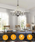 Dining room with 9 Light French Country Rustic Farmhouse Candle Chandelier With Wood Beads Bronze Finish Kitchen Island Lighting