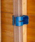 Heavy Duty Dust Hose Support Cradles For 4 Inch Shop Vac Tubing, blue reinforced ABS mounting brackets securing flexible tubing.