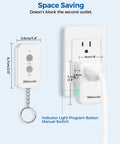 Plug And Play Remote Outlet Switch with Wireless On Off Control for Lamps and Fans, compact size, shown in wall outlet