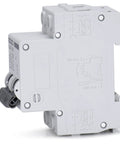 Side view of 32 Amp AC Miniature Circuit Breaker, 2 Pole DIN Rail Mount, Thermal Magnetic Trip, 120V 240V, Solar Disconnect Switch MCB C32.