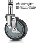 No Nonsense Heavy Duty 4 Inch Casters For Wire Shelving Racks with 7/8 inch fit ID tube and gray thermoplastic wheels.