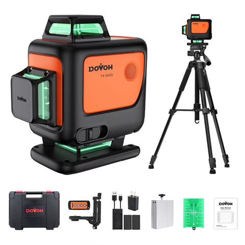 4D Laser Level With Tripod And Dual Batteries 360 Self Leveling Green Beam For Construction Worksite, Pro Grade Toolbox Kit