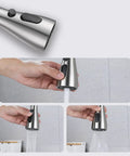 GAZOGJ Black Foldable Kitchen Mixer Tap - Modern 1 Hole Faucet with 3 Sprays & Rotating Spout hand using adjustable spray settings.