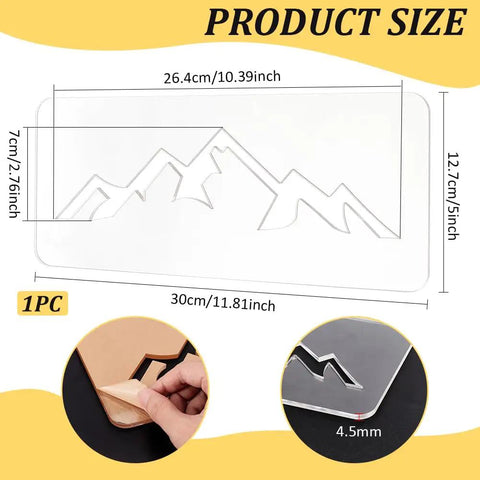 Slick Clear Acrylic Mountain Router Template For Precision Wood Inlay Projects Features Built Different Anti Scratch Layer, size dimensions highlighted.