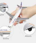 Hand holding Mini Alloy Die Cast Model Airplane for Tabletop Display and Collector Showpiece; size 5.6 in long, 5 in wingspan.